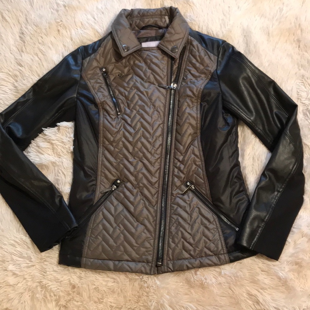 Laundry olive green and black leather jacket